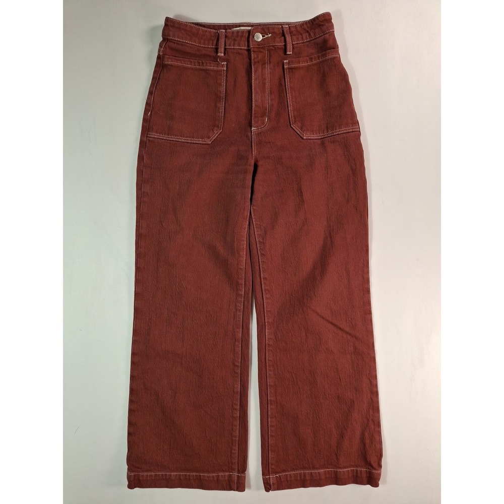 Rollas High Rise Wide Leg Jeans Terracotta Red Contrast Stitch Size 28 Aussie 10 - Picture 1 of 11